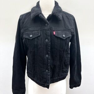 LEVI'S Sherpa Trucker Jacket Forever Black Premium Denim Size Small
